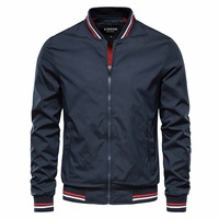 Veste bomber pour homme en polyester 100%, décontractée, à fermeture éclair, doublure contrastée, col montant côtelé, poignets côtelés, pour le printemps et l'automne