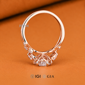 Anillo de compromiso con diamantes talla marquesa y piedras laterales, diseño de cesta de tulipanes, anillo de boda con diamantes cultivados en laboratorio, hecho a mano - Product Image 5