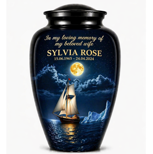 Urna Funeraria Conmemorativa Negra Personalizada con Adhesivo Esmaltado para Cenizas de Adultos - Product Image 3