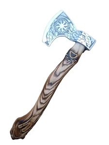 Hacha Vikinga Decorativa con Cabeza Barbuda, Hoja de Acero con Alto Contenido de Carbono (4 3/4 Pulgadas), Mango de Madera Tallado y Grabado en Plata para Exteriores - Product Image 2
