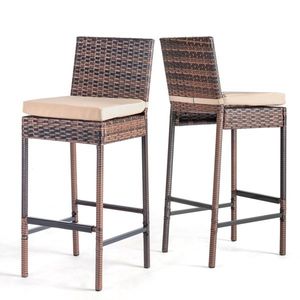 Set of 2 Outdoor Barstools Patio Wicker Chairs with Cushions and Footrests for Porch or Backyard Rooftop Living - Product Image 1