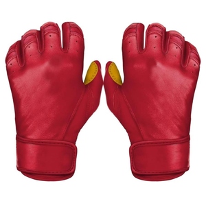 Red Leather Batting Gloves With <b>Hook</b> And Loop Closure Unisex Adult Training Gloves - Product Image 1