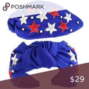 Serre-tête en tissu décoré de strass avec motif étoiles et rayures pour les occasions festives – Édition USA - Product Image 3