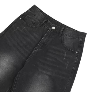 Jean large taille haute délavé pour homme 100 % coton, poids moyen, décontracté, pour l'automne, avec braguette boutonnée et décoration délavée - Product Image 6