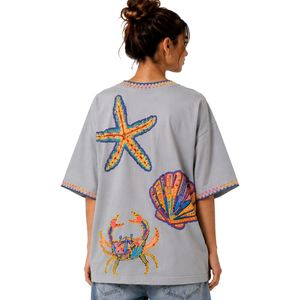 เสื้อยืดโอเวอร์ไซส์สีเทาอ่อนลายกราฟิกสำหรับผู้หญิง พิมพ์ลายมหาสมุทรหลากสีสัน สไตล์ลำลอง ผ้าฝ้าย สตรีทแวร์ ใส่สบายช่วงฤดูร้อน ทรงหลวม รับผลิตตามสั่ง ขายส่ง - Product Image 2