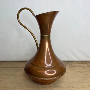 Vintage Copper Water <b>Jug</b> With Brass Handle And Band Solid Color Metal Pitcher For <b>Drinks</b> 10–12.9 In Height - Product Image 1