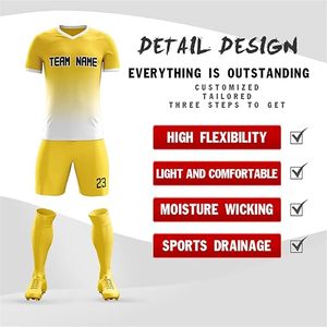 Ensemble de maillot de football jaune personnalisé avec nom et numéro d'équipe 23, col en V, manches courtes, uniforme respirant en polyester pour hommes adultes - Product Image 2