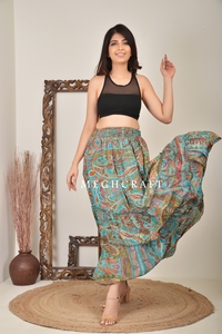 Bohemian Summer Floor Length Skirt for Women Vintage Recycled Silk Breathable & Eco friendly Long Skirt for Beach & Daily Wear - Product Image 4