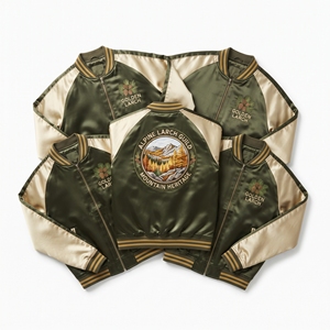 Factory Direct Plum Ivory Satin Varsity Jacket Zip Up Custom Embroidered Elderwood Herbal Guild Baseball <b>Coat</b> - Product Image 5