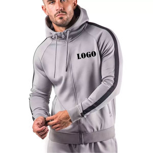 Men's <b>Grey</b> Hooded <b>Zip</b>-<b>Up</b> Sweatshirt Raglan Sleeve Solid Color Sporty Slim Fit Breathable Polyester FRENCH TERRY Autumn Wear - Product Image 1