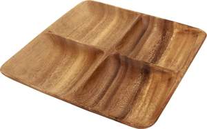 Assiette de service carrée en bois faite à la main avec compartiments, design minimaliste, finition polie – Vaisselle et assiettes - Product Image 5