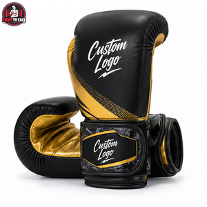 Gants de boxe sportifs personnalisés en cuir PU noir doré, 16 oz, absorbant les chocs, respirants, pour la lutte et le combat - Product Image 3