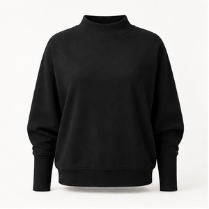 Custom <b>Black</b> <b>Womens</b> Mock Neck <b>Sweatshirt</b> Cropped Balloon Sleeve Pullover WSS-0024 - Product Image 1