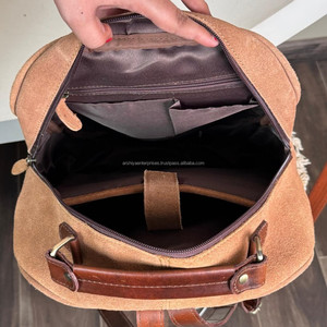 Hand Tooled Tan Suede Leather Boot Stitch Backpack Western Floral <b>Concealed</b> Carry Travel Luxury Genuine Leather Laptop Backpacks - Product Image 6