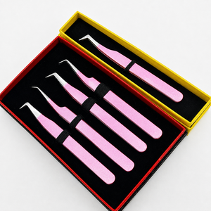 HARRAR GROUP COMPANIES AB-0094 Ensemble de pinces professionnelles en acier inoxydable pour extensions de cils, pointes courbées et droites de précision, lisses - Product Image 5