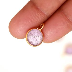 Colgante de Flor Tallada en Amatista Rosa Natural con Baño de Oro Vermeil, Plata de Ley 925, Gema de Amatista Rosa, Cristal Curativo, Venta al por Mayor - Product Image 5