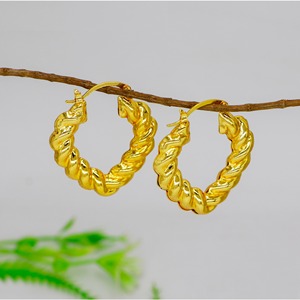 Exaggerated Metal C Shape Bamboo Hoop Earring Niche Luxury Gold Plated Fashion Wholesale <b>Chunky</b> Hollow Open Hoops Women Earring - Product Image 1