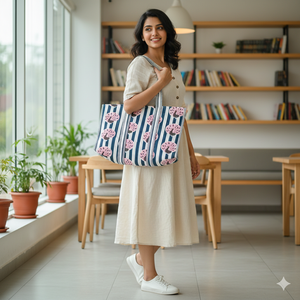 Sac fourre-tout matelassé en coton à rayures noires et blanches imprimé paon, fait main, pour femme, à porter à l'épaule, grande capacité, ouvert, réutilisable pour le shopping - Product Image 2