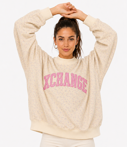 Sweat-shirt surdimensionné à col montant pour femme avec imprimé floral et logo appliqué en relief - Product Image 1