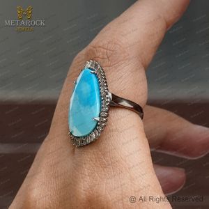 Baguette Diamond <b>Turquoise</b> Gemstone Oxidized 925 Silver Designer Cocktail <b>Ring</b> Fine Jewelry Wholesale, December Birthstone <b>Ring</b> - Product Image 4