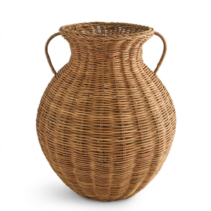 Jarrón decorativo rústico de ratán natural con asas, jarrones para flores, precio al por mayor de fábrica en Vietnam - Product Image 1