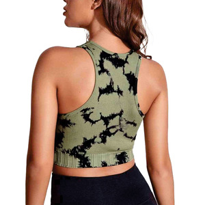 Wholesale Women Sage Olive Abstract Wash Ribbed Racerback Crop Tank Top Seamless Sleeveless Activewear tops women's shirt USA - Product Image 3