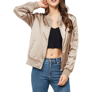 High Quality <b>Womens</b> Sheep Skin Satin <b>Bomber</b> <b>Jacket</b> Zip-Up <b>Varsity</b> Style Outerwear for Fashion Streetwear Casual Wear Everyday - Product Image 6