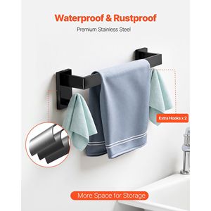 Ensemble d'accessoires de salle de bain en acier inoxydable noir mat de 16 pouces, 5 pièces, comprenant 2 crochets pour peignoirs et 1 barre porte-serviettes de 16 pouces - Product Image 3