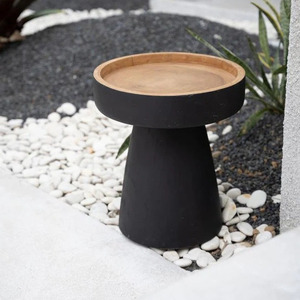 Mesa Auxiliar Redonda de Madera Maciza Estética, Mesa Auxiliar con Base Negra, Tablero Escultural Decorativo para Sala de Estar - Product Image 4