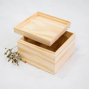 Wholesale In Bulk Hinged Square Rectangle Packaging Storage Wood Crafts Gift Wooden Box With Custom Logo