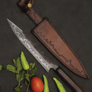 Couteau de chef Burraq personnalisé fait main en acier carbone, lame de 8 pouces, manche en bois, épaisseur de 3,0 mm, magnifique étui en cuir - Product Image 1