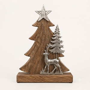 Decoración navideña de madera con ciervo plateado y estrella, adorno rústico de mesa para exhibir en las fiestas de invierno. - Product Image 1