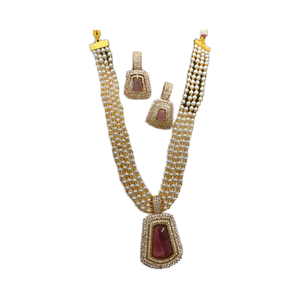 Ensemble de pendentifs de collier en laiton ethnique AD du fabricant indien avec chaîne de brins de perles pour les femmes de mariage et de fête Style ras du cou - Product Image 1