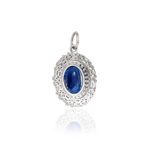 Nouveautés : Pendentif en or blanc 14 carats massif avec saphir bleu véritable et grappe de diamants pour femme, bijoux de mariage sur mesure - Product Image 6