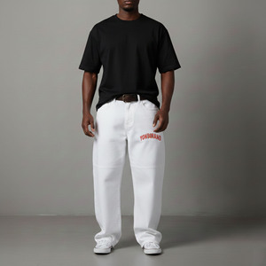 Jeans Rectos para Hombre, Tallas Grandes, Estilo Urbano, Color Blanco Sólido, Casuales, de Pierna Ancha, 100% Algodón, Pantalones de Mezclilla para Hombre, Personalizados OEM - Product Image 4