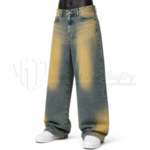Pantalones vaqueros anchos de hombre, lavado arena, cintura alta, corte holgado, estilo casual urbano, de algodón, con cierre de botones, peso medio, para otoño - Product Image 3