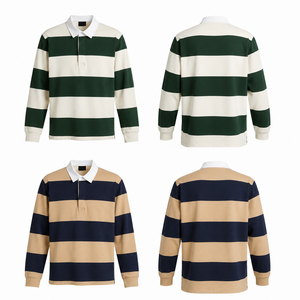 Polo à manches longues rayé imprimé sur mesure, vêtements décontractés pour hommes, style rugby, coton mélangé, streetwear, polo tendance pour hommes - Product Image 3