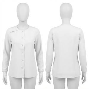 Premium 220 GSM Polyester Spandex Men <b>Women</b> Scrub <b>Jacket</b> <b>White</b> Snap Front Custom Logo Shoulder Panel Medical Workwear Top - Product Image 1