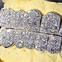 Grillz Hip Hop Personnalisés en Argent 925 Plaqué Or avec Moissanite et Perles d'Eau Douce, Ensemble Complet Certifié par une Tierce Partie pour Mariage Unisexe