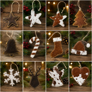 Wholesale Handmade Genuine Hair-On Cowhide Leather <b>Small</b> Stocking Hanging Rustic <b>Ornament</b> Holiday Hanging Decoration Christmas - Product Image 5