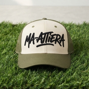 Gorra Trucker Color Crema Oliva para Hombre, Logotipo Bordado Personalizado, Malla Trasera, Cierre a Presión, Gorra de Béisbol - Product Image 6