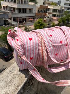 Luxury Durable Lightweight Eco-Friendly for Stripe Heart Print Cotton Duffle <b>Bag</b> Travel Overnight Gym Weekender <b>Bag</b> - Product Image 4