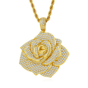18K <b>Solid</b> <b>Gold</b> Rose <b>Pendant</b> With Round Lab Grown Diamond Unisex Luxury Flower Charm <b>Pendant</b> - Product Image 1