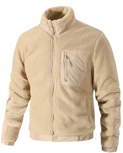 Men's Black <b>Fleece</b> <b>Jacket</b> Stand Collar Zipper Closure Windproof Casual Winter Outerwear Regular Fit Sherpa <b>Lining</b> - Product Image 3