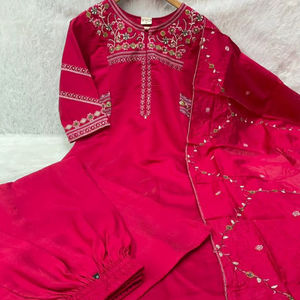 Ensemble Kurti Anarkali en soie de mangue spécial fête et pantalon Plazzo pour femmes - Product Image 1