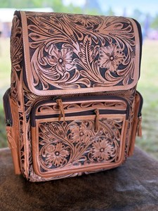Hand <b>Tooled</b> Genuine Leather <b>Backpack</b> Western Floral Design Travel School Laptop Bag - Product Image 3