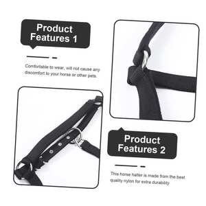 Black Nylon Horse <b>Halter</b> with Adjustable Buckles and Metal Hardware handmade pure leather <b>halter</b> with durable metal perfect for - Product Image 3