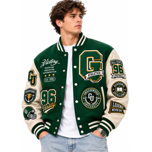 Chaqueta universitaria personalizada con bordado, cuerpo de lana y parches de chenilla, mangas de cuero personalizadas, chaquetas Letterman para hombre. - Product Image 1