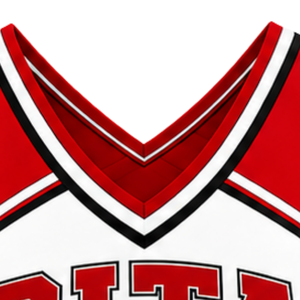 Haut court de cheerleading sans manches pour femme, col en V, rouge, blanc, noir, uniforme d'équipe de cheerleading, tenue de sport pour compétition - Product Image 5