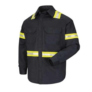 Chemise de travail haute visibilité pour homme, manches longues, bleue avec bandes jaunes argentées, en coton - Product Image 2